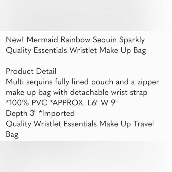 NEW! Mermaid Rainbow Sequin Sparkly Quality Essentials Wristlet Make Up Bag - Picture 5 of 5